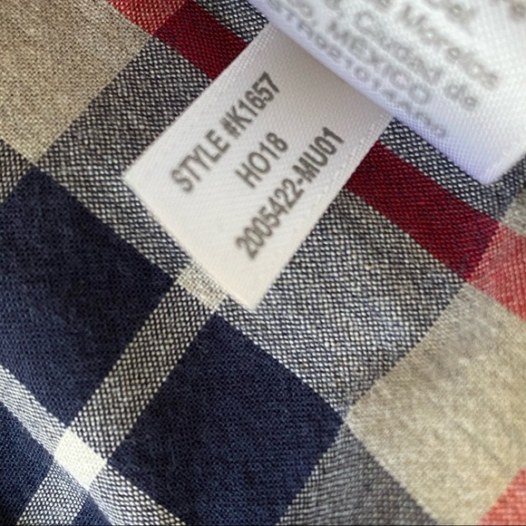 J Crew Mercantile Flex Grey, Blue & Red Plaid Shirt w Button Down Collar - Picture 7 of 8